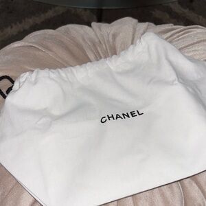 CHANEL Black Logo on White Fabric